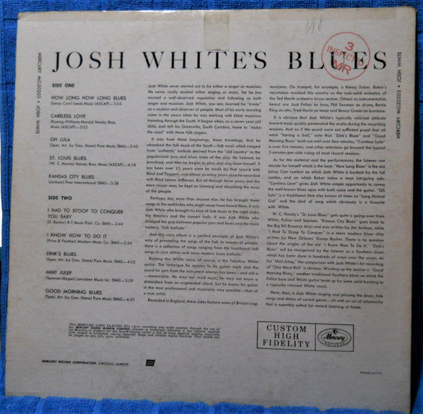 Josh White : Josh White's Blues (LP, Mono)