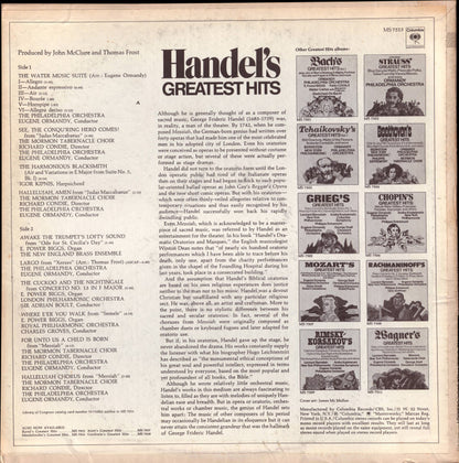 Georg Friedrich Händel, E. Power Biggs, Mormon Tabernacle Choir, Igor Kipnis, Eugene Ormandy / The Philadelphia Orchestra, Sir Adrian Boult, The London Philharmonic Orchestra, Sir Charles Groves, The Royal Philharmonic Orchestra : Handel's Greatest Hits (LP, Comp)