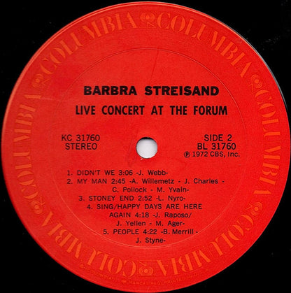 Barbra Streisand : Live Concert At The Forum (LP, Album, Ter)