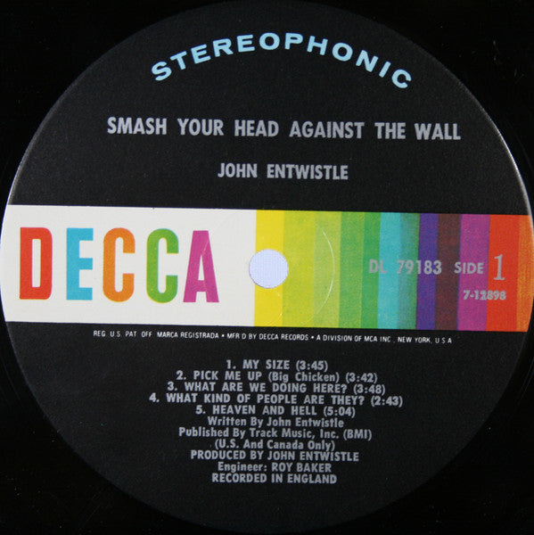 John Entwistle : Smash Your Head Against The Wall (LP, Album, Gat)