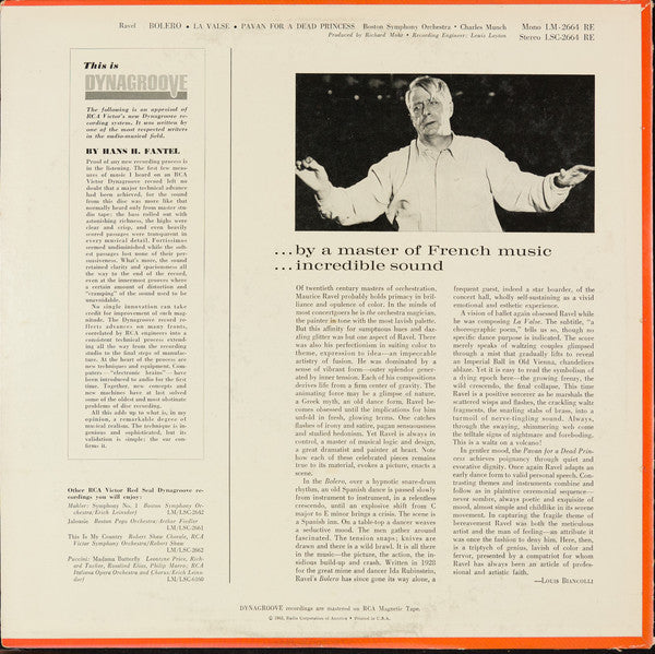 Maurice Ravel - Boston Symphony Orchestra / Charles Munch : Bolero • La Valse • Pavan For A Dead Princess (LP, Album, RE)