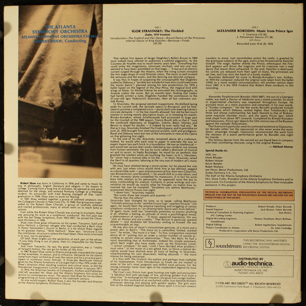 Igor Stravinsky, Alexander Borodin, Robert Shaw, Atlanta Symphony Orchestra And Atlanta Symphony Chorus : The Firebird (Suite, 1919 Version) / Overtures And Polovetsian Dances From Prince Igor (LP, Gat)