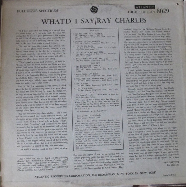 Ray Charles : What'd I Say (LP, Album, Mono, RE)