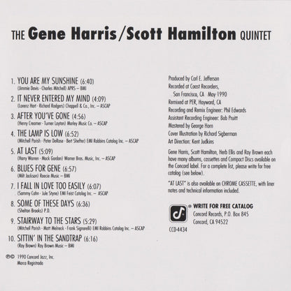 The Gene Harris/Scott Hamilton Quintet With Herb Ellis, Ray Brown & Harold Jones : At Last (CD, Album)