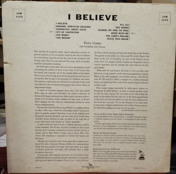 Perry Como : I Believe (LP, Album, Roc)