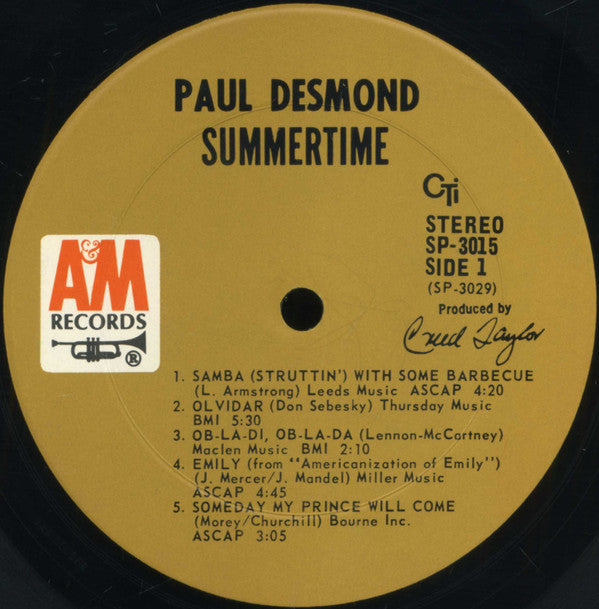 Paul Desmond : Summertime (LP, Album, Gat)