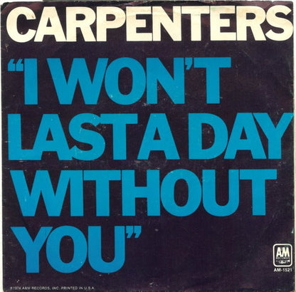 Carpenters : I Won't Last A Day Without You (7", Single, Styrene, Pit)