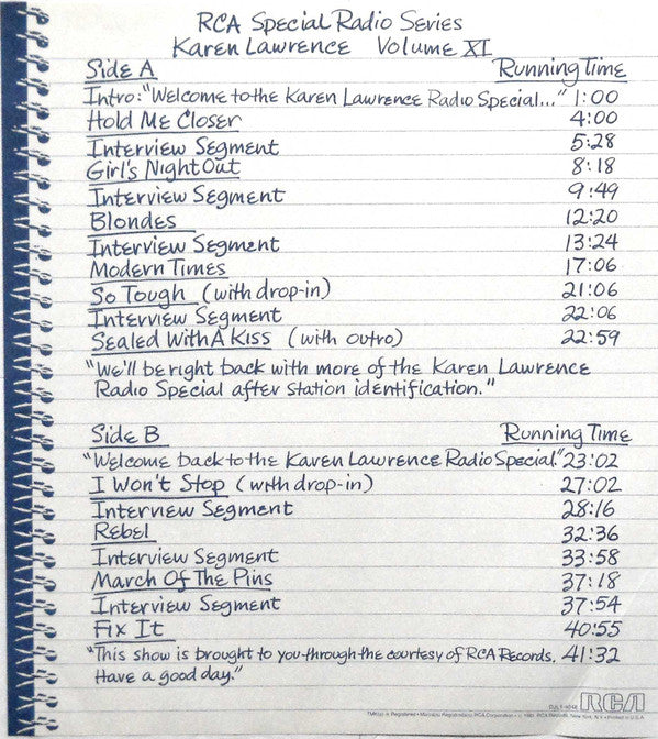 Karen Lawrence : RCA Special Radio Series Volume XI (LP, Transcription)