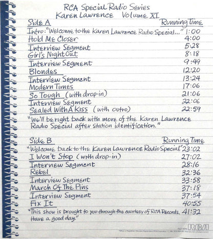 Karen Lawrence : RCA Special Radio Series Volume XI (LP, Transcription)