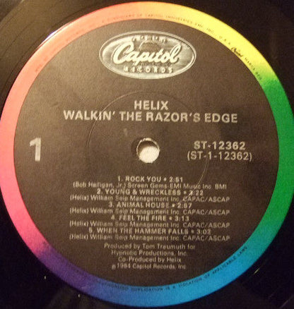 Helix (3) : Walkin' The Razor's Edge (LP, Album, Win)