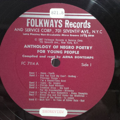 Arna Bontemps : An Anthology Of Negro Poetry For Young People (10", Album)