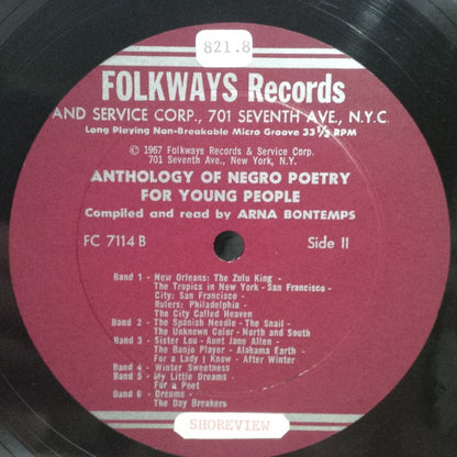 Arna Bontemps : An Anthology Of Negro Poetry For Young People (10", Album)
