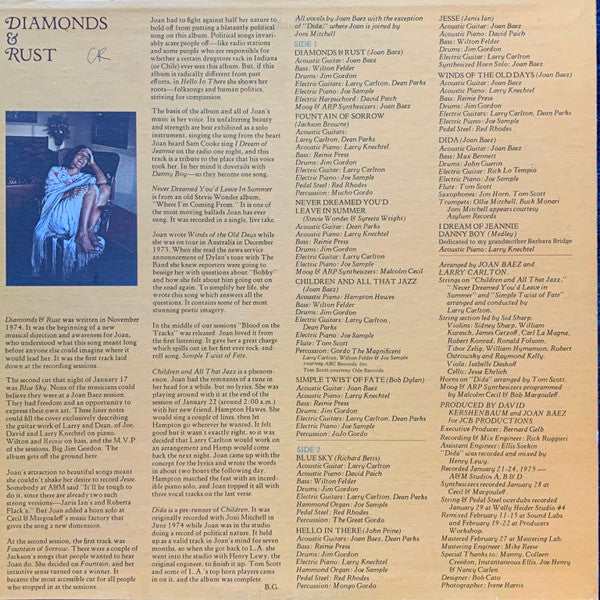 Joan Baez : Diamonds & Rust (LP, Album, Ind)