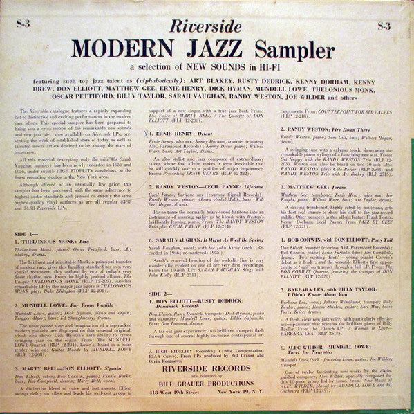 Various : Riverside Modern Jazz Sampler (LP, Mono, Smplr)