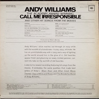 Andy Williams : Call Me Irresponsible And Other Hit Songs From The Movies (LP, Album, Mono)