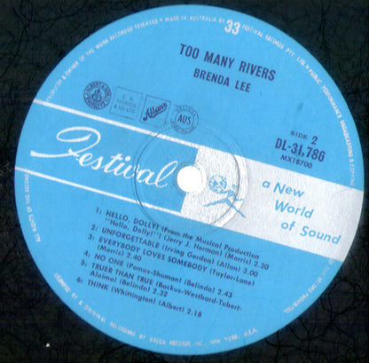 Brenda Lee : Too Many Rivers (LP, Album, Mono)