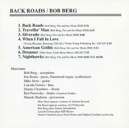 Bob Berg : Back Roads (CD, Album, Promo)