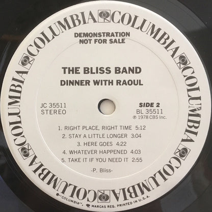 The Bliss Band : Dinner With Raoul (LP, Album, Promo, San)
