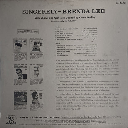 Brenda Lee : Sincerely (LP, Album, Mono, RP, Glo)