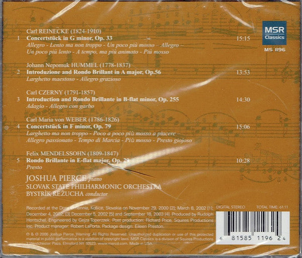 Felix Mendelssohn-Bartholdy • Carl Czerny • Johann Nepomuk Hummel • Carl Reinecke • Carl Maria von Weber, Joshua Pierce, Slovak Philharmonic Orchestra, Bystrík Režucha : Rondo Brillante (CD)
