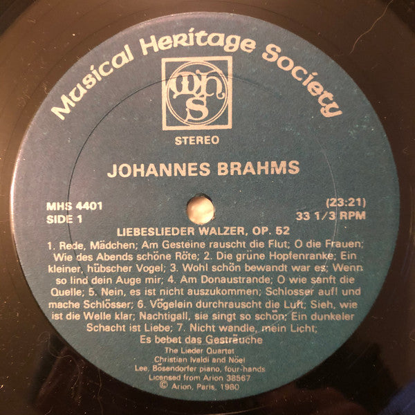 The Lieder Quartet : Johannes Brahms: Liebeslider Walzer, Op. 52; Neue Liebeslieder Walzer, Op. 65 (LP)