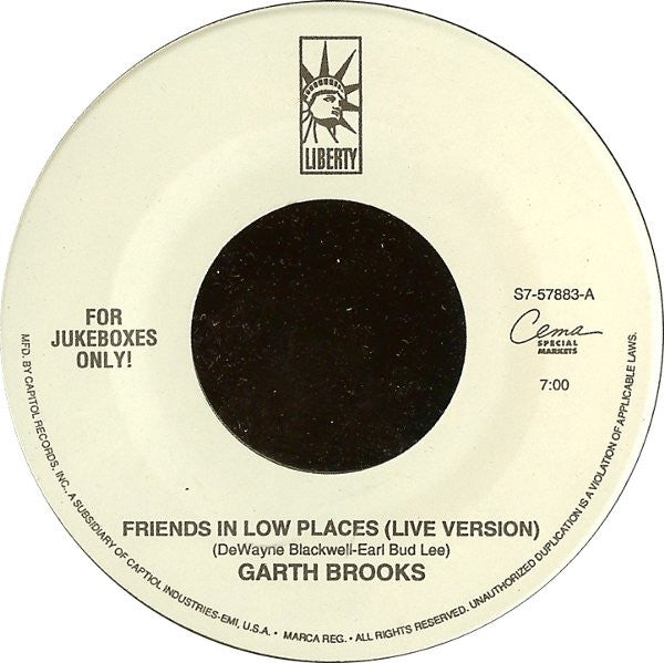 Garth Brooks : Friends In Low Places (Live Version ) / Thunder Rolls (Live Version) (7")