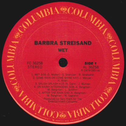 Barbra Streisand : Wet (LP, Album, Pit)