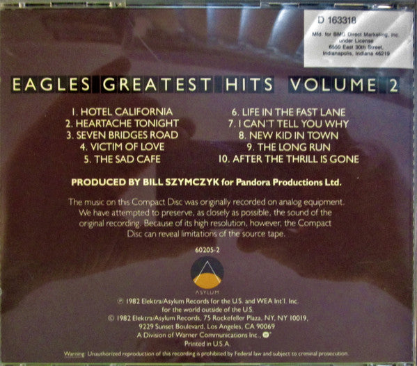 Eagles : Eagles Greatest Hits Volume 2 (CD, Comp, Club, RE, Cin)