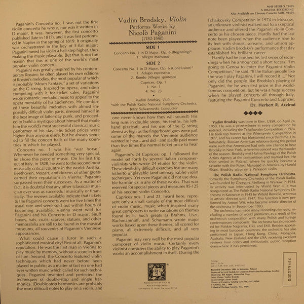 Niccolo Paganini*, Wadim Brodski*, Wielka Orkiestra Symfoniczna Polskiego Radia I Telewizji, Jerzy Salwarowski : I Koncert Skrzypcowy D-dur Op. 6, Kaprys Nr 1, Kaprys Nr 23 Op. 1  (LP, Album)
