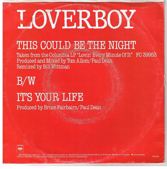 Loverboy : This Could Be The Night (7", Single, Styrene, Pit)