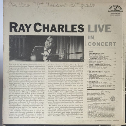 Ray Charles : Ray Charles Live In Concert (LP, Album, Club, Cap)