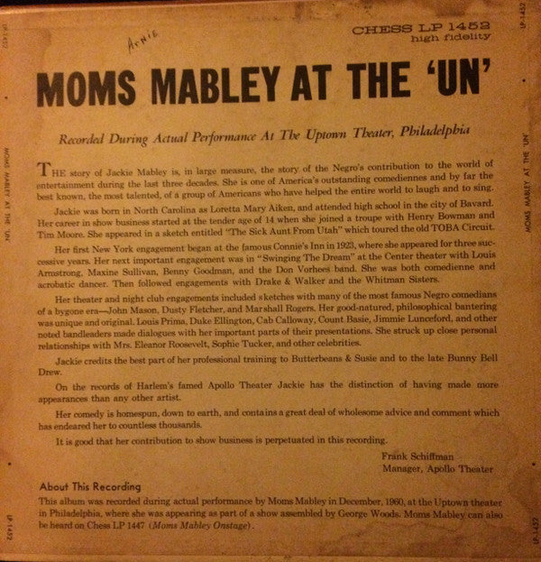 Moms Mabley : Moms Mabley At The 'UN' (LP, Album)