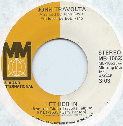 John Travolta : Let Her In (7", Single, Ind)
