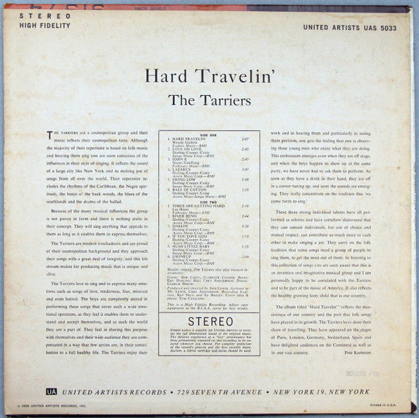 The Tarriers : Hard Travelin' (LP, Album)