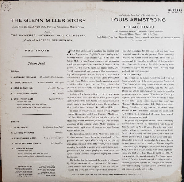 The Universal-International Orchestra / Louis Armstrong And His All-Stars : The Glenn Miller Story (LP, Album, RE, RP)