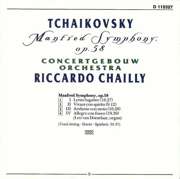 Pyotr Ilyich Tchaikovsky - Concertgebouworkest, Riccardo Chailly : Manfred Symphony (CD, Album, Club)