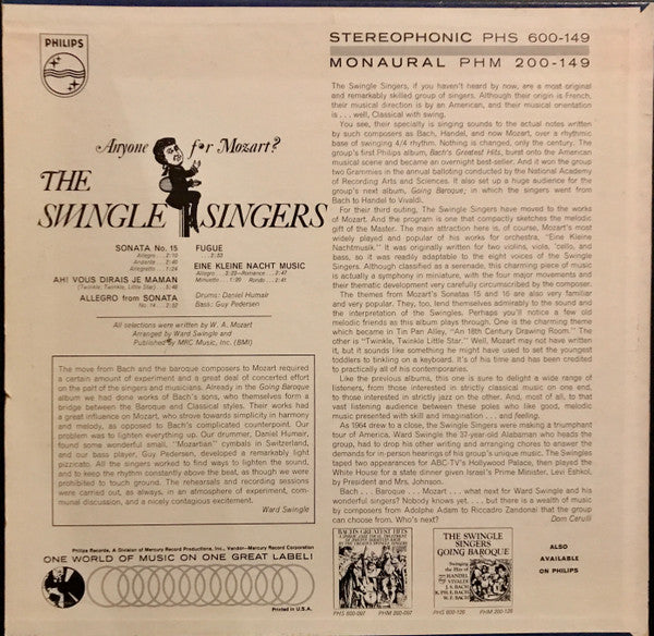 Les Swingle Singers : Anyone For Mozart? (LP, Album, Mono)