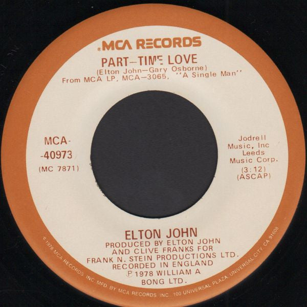 Elton John : Part-Time Love (7", Glo)