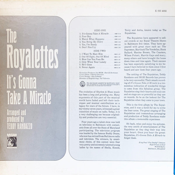 The Royalettes : It's Gonna Take A Miracle (LP, Album, Dee)
