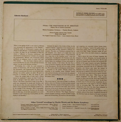 Claude Debussy, Charles Munch, Boston Symphony Orchestra, Phyllis Curtin, Florence Kopleff, Catherine Akos, New England Conservatory Chorus : The Martyrdom Of St. Sebastian (LP, RE)
