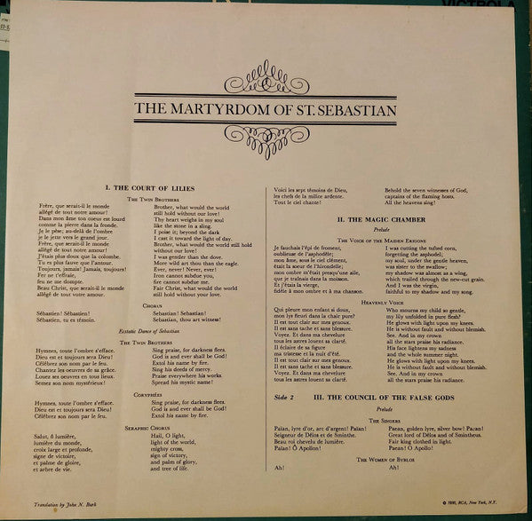 Claude Debussy, Charles Munch, Boston Symphony Orchestra, Phyllis Curtin, Florence Kopleff, Catherine Akos, New England Conservatory Chorus : The Martyrdom Of St. Sebastian (LP, RE)