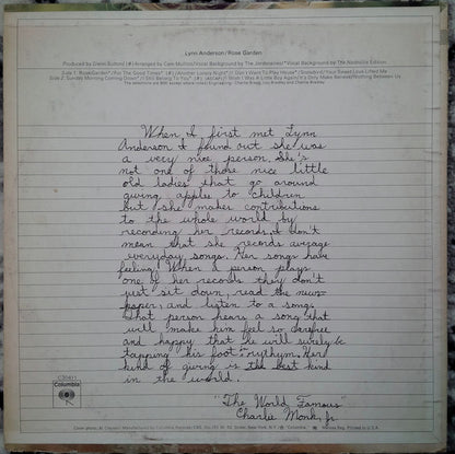 Lynn Anderson : Rose Garden (LP, Album, Pit)