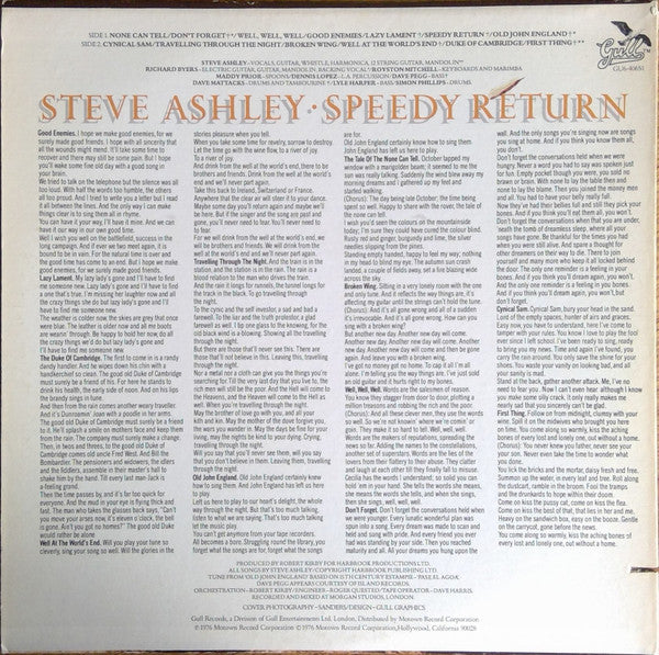 Steve Ashley : Speedy Return (LP, Album)