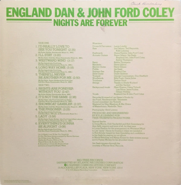 England Dan & John Ford Coley : Nights Are Forever (LP, Album, PR)