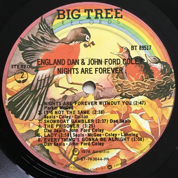 England Dan & John Ford Coley : Nights Are Forever (LP, Album, PR)