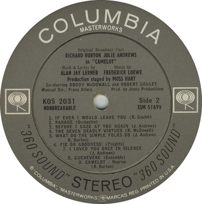 Alan Jay Lerner, Frederick Loewe / Julie Andrews, Richard Burton (2) : Camelot (Original Broadway Cast Recording) (LP, RE, Gat)