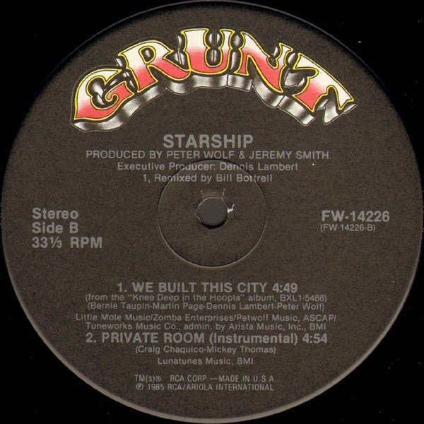 Starship (2) : We Built This City (12")