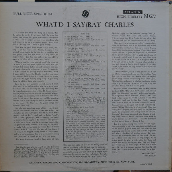 Ray Charles : What'd I Say (LP, Album, Mono, RE, Mon)