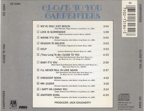 Carpenters : Close To You (CD, Album, RE)