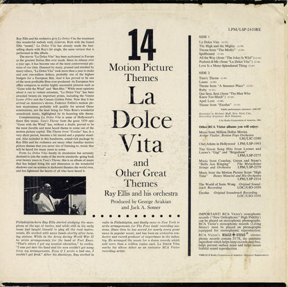 Ray Ellis And His Orchestra : La Dolce Vita And Other Great Motion Picture Themes (LP, Album, Mono)